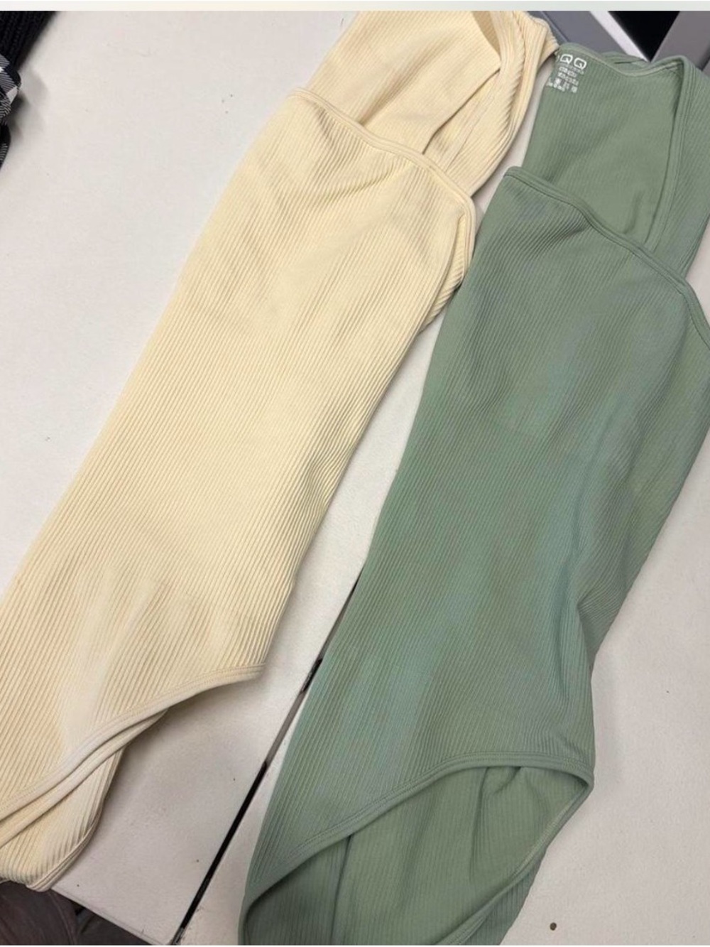 OQQ Ribbed Bodysuit 2 Pack XXL Cream Sage Green Square Neck Stretchy